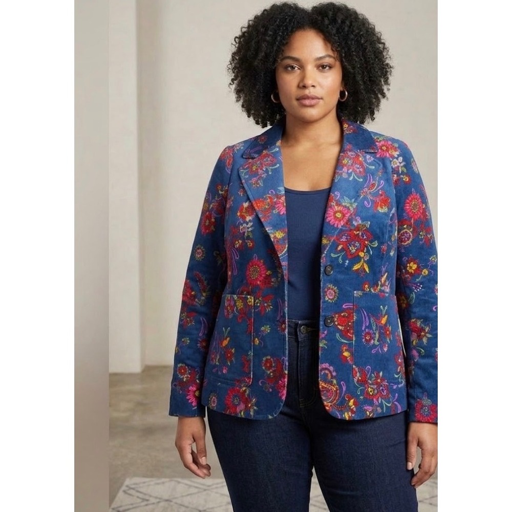 ModCloth Blazer Floral Corduroy Stretch Boho 70's Retro Cottage Jacket Sz 4X NWT